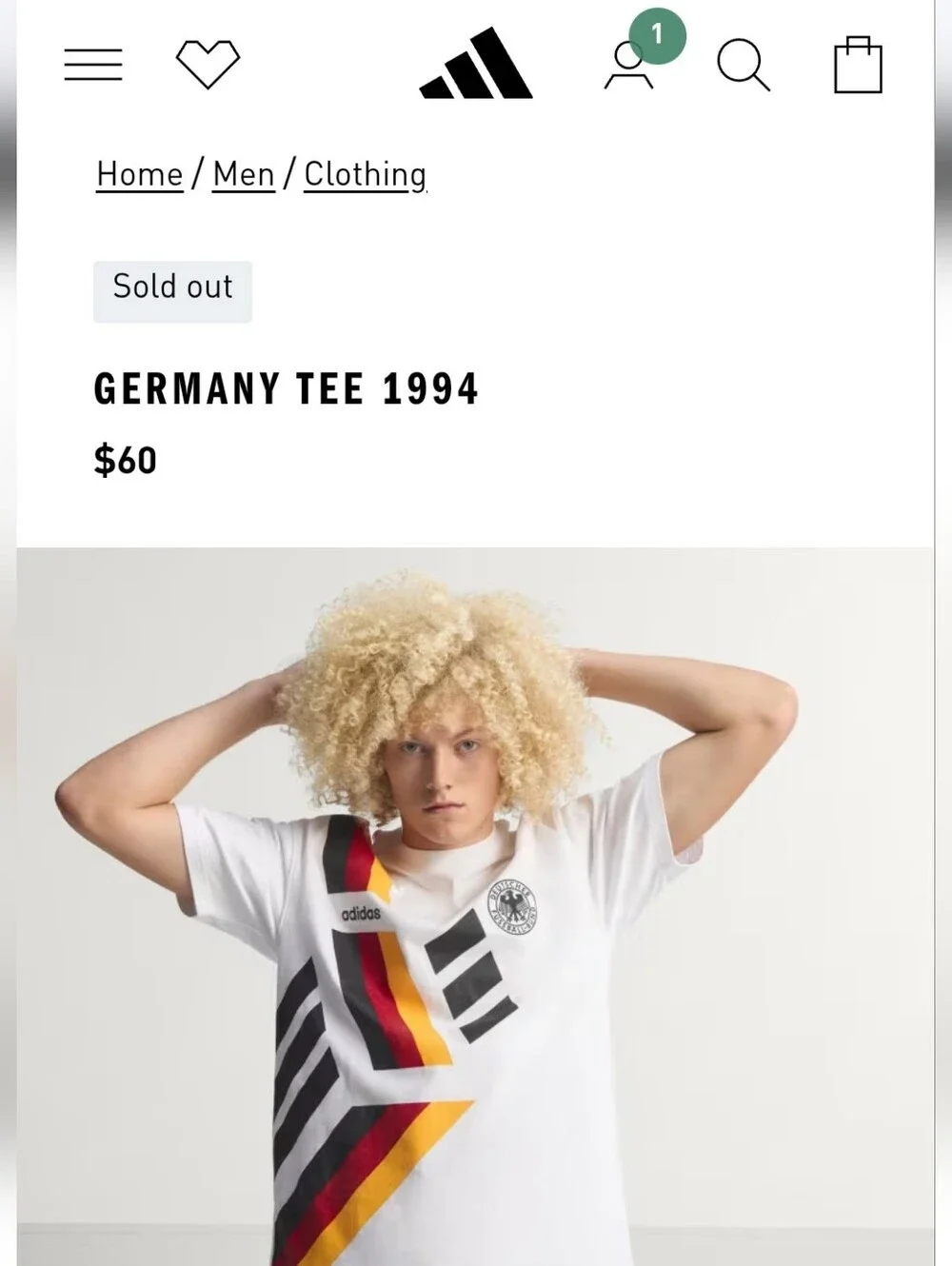 Adidas 1994 German Soccer Tee Jersey Men's Size 2XL